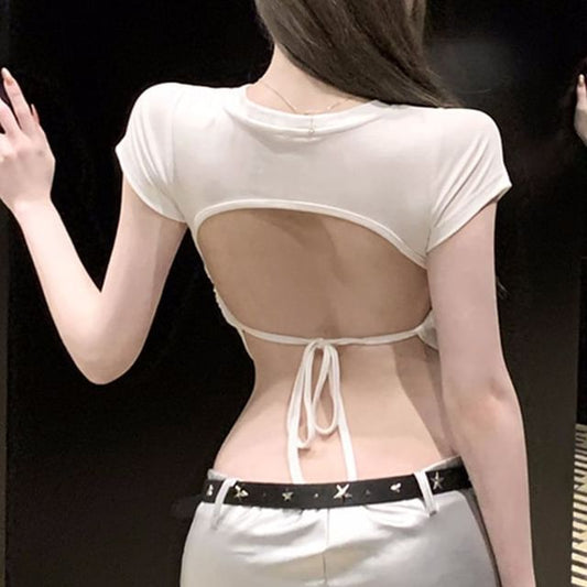Open Cropped Tee Plain Short-Sleeve Back