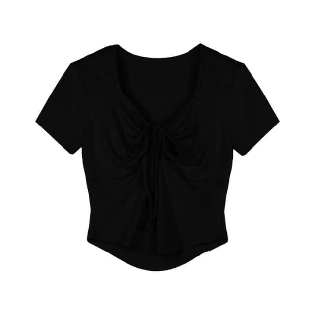 Short-Sleeve Drawstring Plain T-Shirt