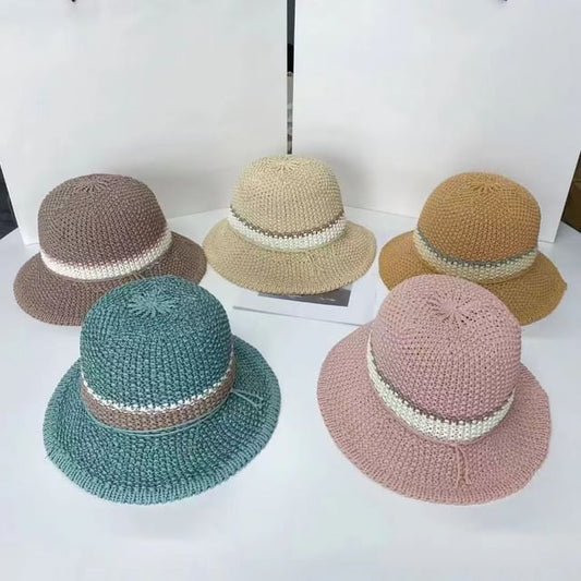 Striped Bucket Woven Hat