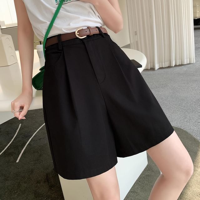 High Waist Plain Wide Leg Shorts