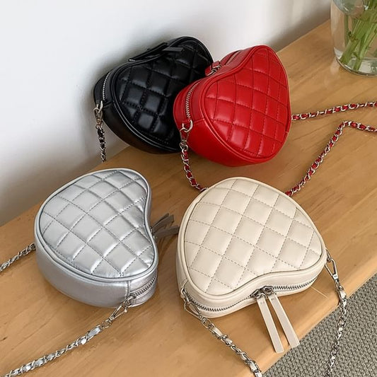 Chain Heart Strap Bag Quilted Crossbody