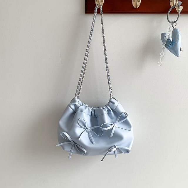 Bow Chain Leather Shoulder Faux Strap Bag