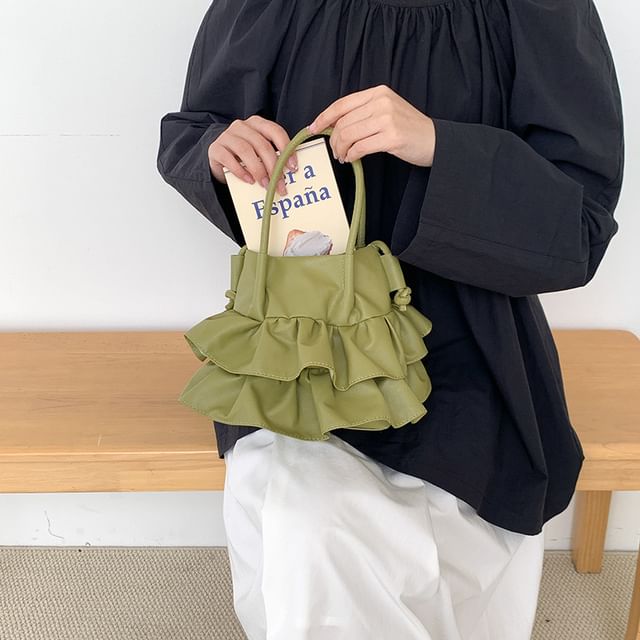 Leather Bag Faux Crossbody Top Handle Ruffle