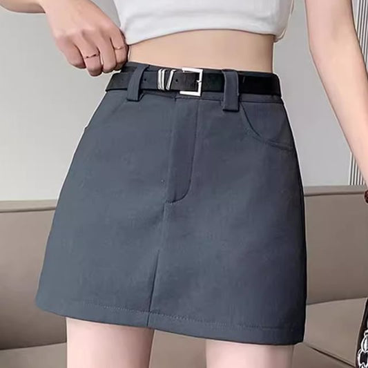 Plain Skirt Mini High Waist + Belt Set: A-Line