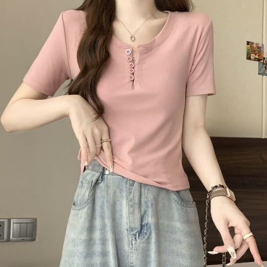 Henley Short-Sleeve T-Shirt Plain