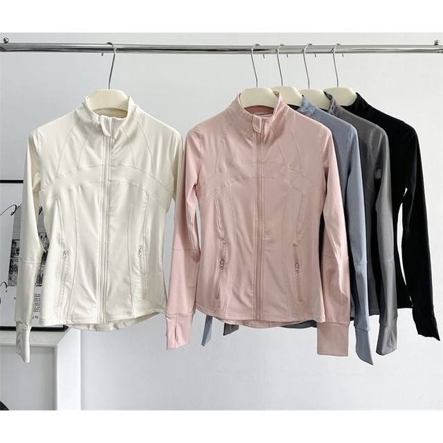 Stand Collar Plain Zip Yoga Jacket