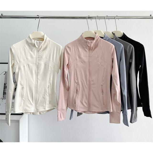 Stand Collar Plain Zip Yoga Jacket