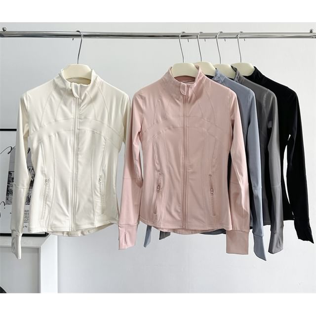 Stand Collar Plain Zip Yoga Jacket