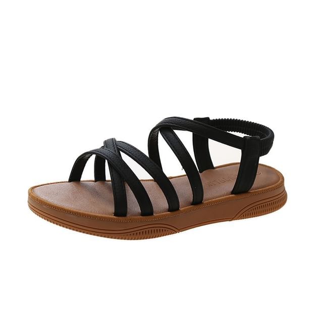 Platform Cross Strap Faux Leather Slingback Sandals