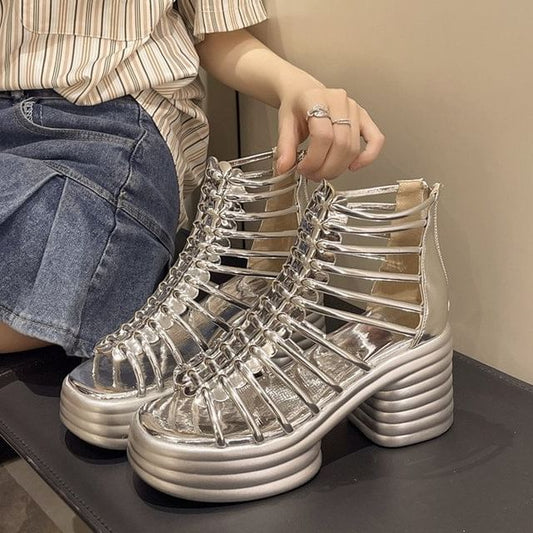 Sandals Heel Platform Block Plain