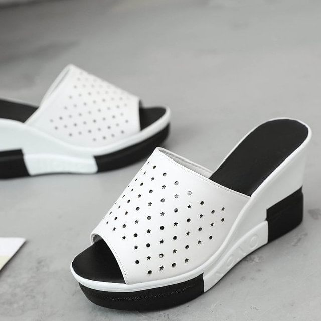Slide Pointelle Wedge Plain Sandals