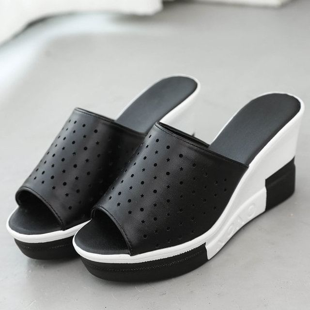 Slide Pointelle Wedge Plain Sandals