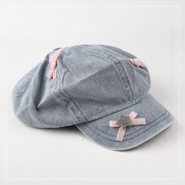 Ribbon Newsboy Cap Denim