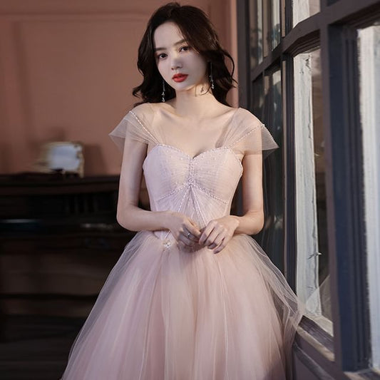 Mesh Evening A-Line Gown Strapless