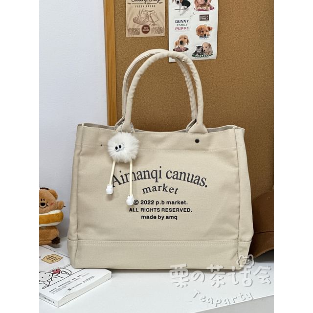 Lettering Canvas Tote Bag / Bag Charm / Set