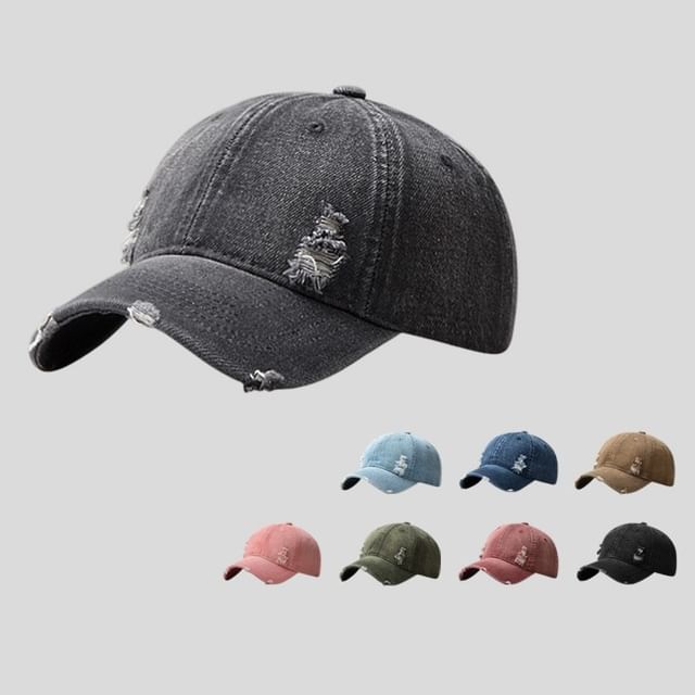 Washed Cap Distressed Denim Baseball