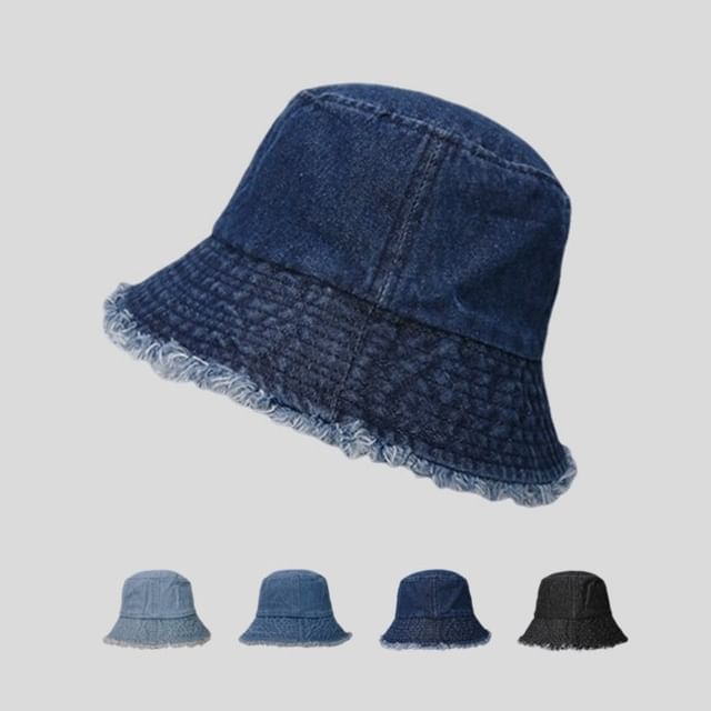 Hat Denim Washed Bucket Frayed