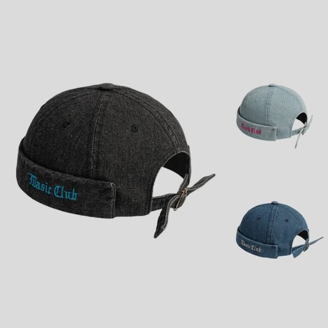 Hat Lettering Embroidered Brimless Washed Denim