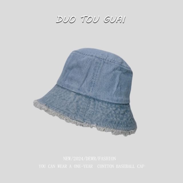 Hat Denim Washed Bucket Frayed