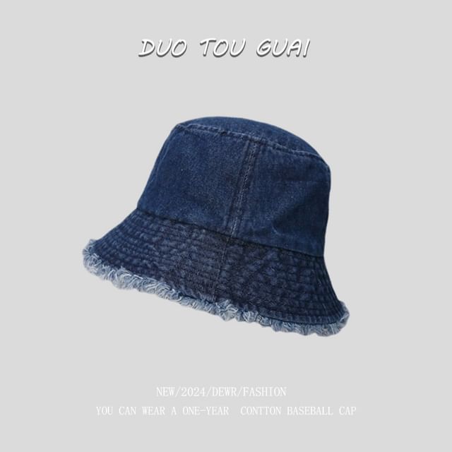 Hat Denim Washed Bucket Frayed