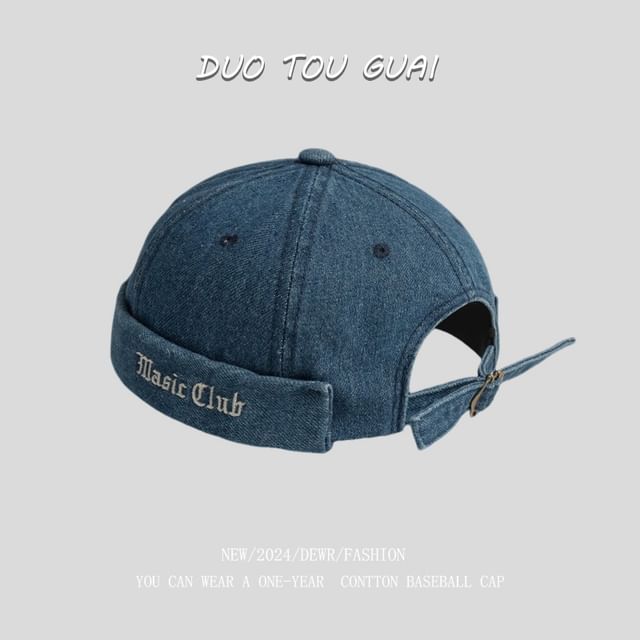 Hat Lettering Embroidered Brimless Washed Denim