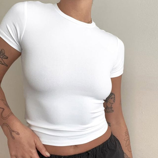 Neck Plain Short-Sleeve T-Shirt Round