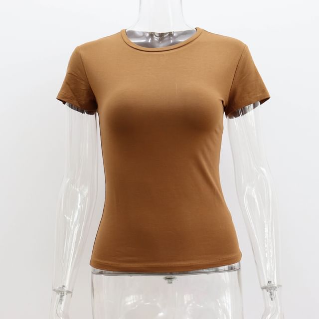 Round Short-Sleeve Neck T-Shirt Plain