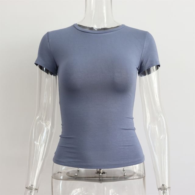 Round Short-Sleeve Neck T-Shirt Plain