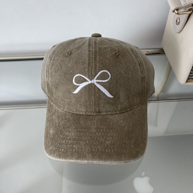 Washed Baseball Cap Bow Embroidered