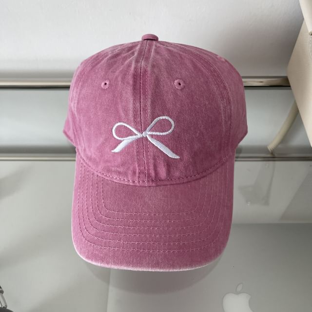Washed Baseball Cap Bow Embroidered
