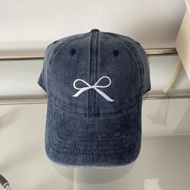 Washed Baseball Cap Bow Embroidered