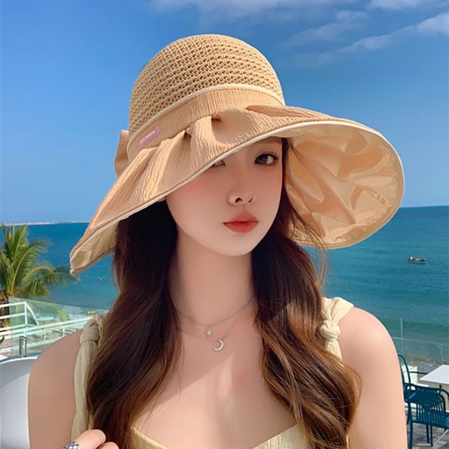 Ruched Bow Hat Sun Panel