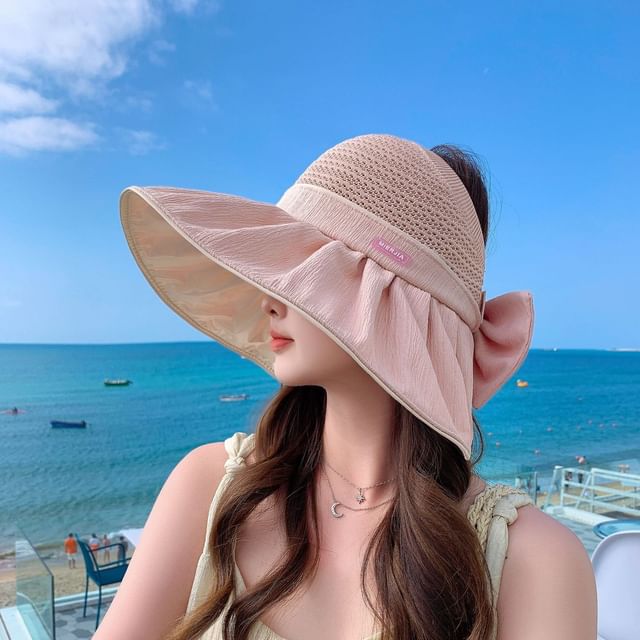 Ruched Bow Hat Sun Panel