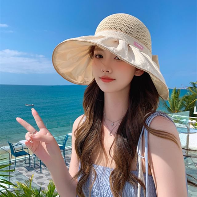 Ruched Bow Hat Sun Panel