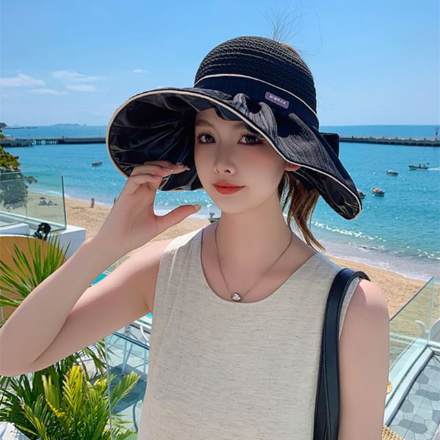 Ruched Bow Hat Sun Panel