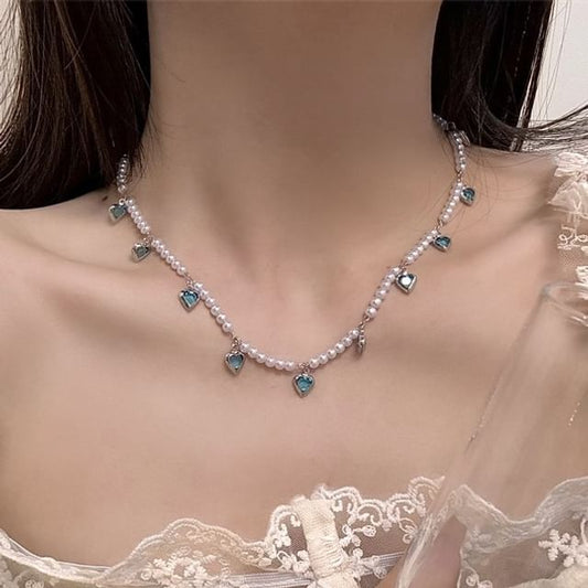 Fringed Choker Faux Heart Pearl