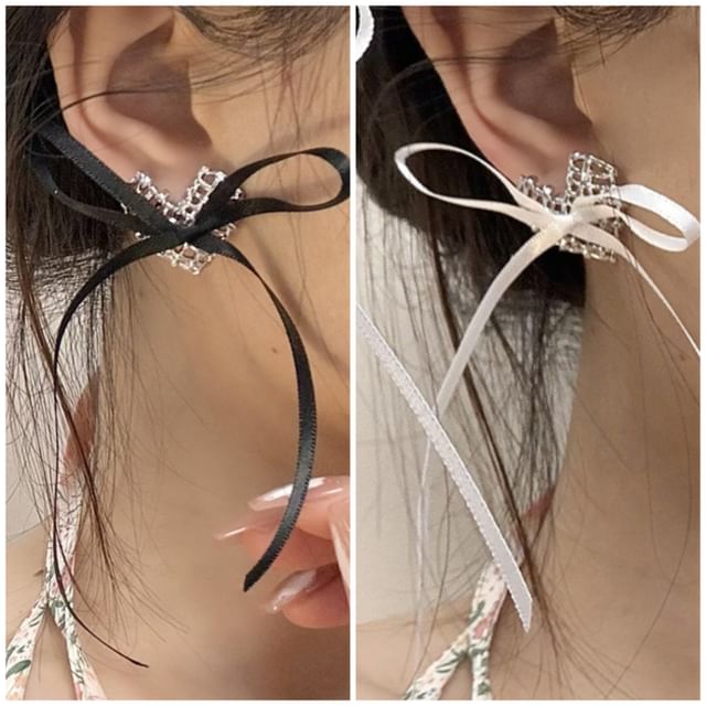 Stud Alloy Earring Ribbon Heart