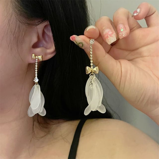 Earring Asymmetrical Dangle Floral Rhinestone