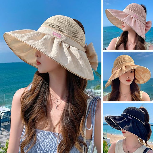 Ruched Bow Hat Sun Panel