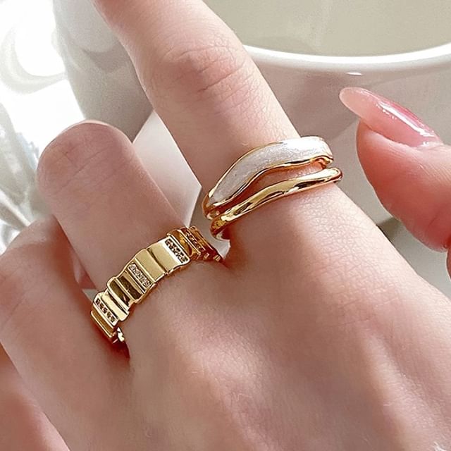 Rhinestone Ring Open / Alloy Glaze Layered