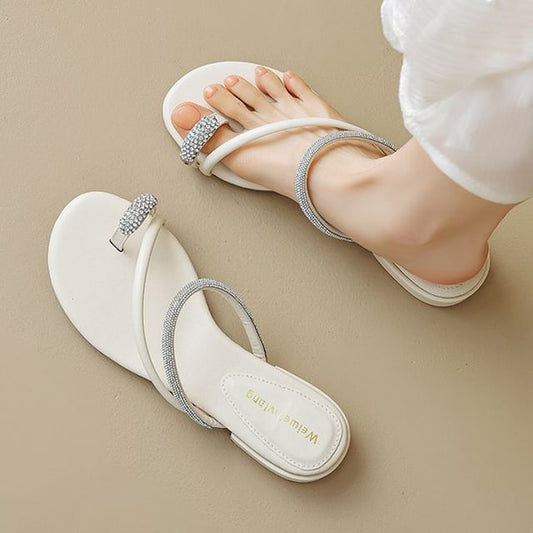 Rhinestone Toe Loop Slide Sandals