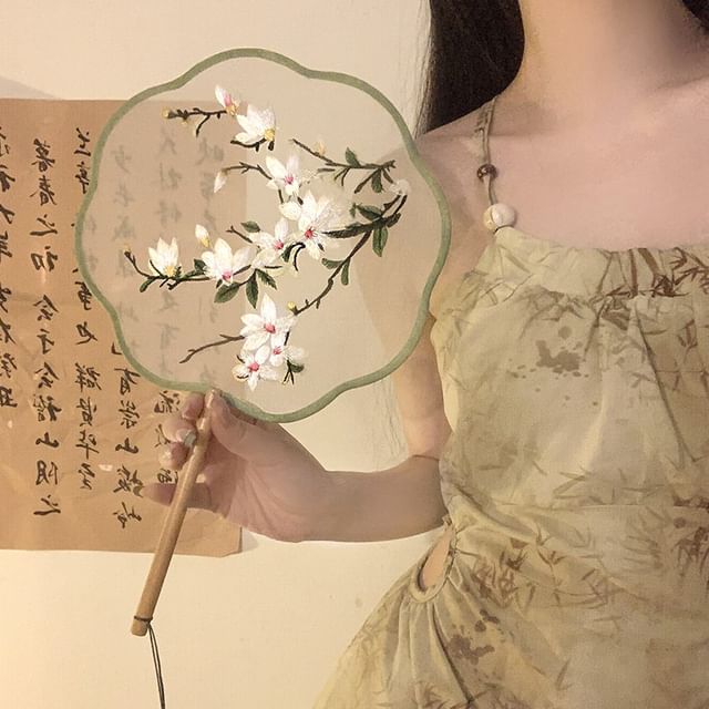 Print / Tassel Fan Hand Embroidered