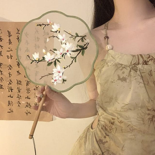 Print / Tassel Fan Hand Embroidered