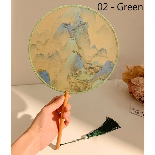 Print / Tassel Fan Hand Embroidered