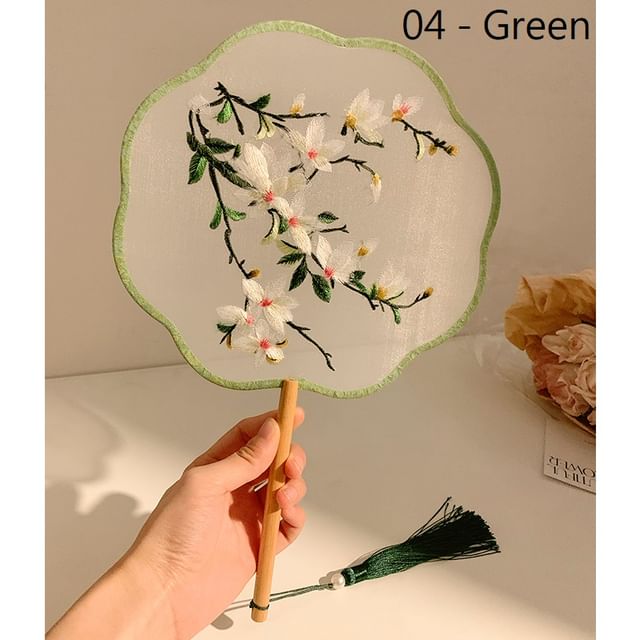Print / Tassel Fan Hand Embroidered