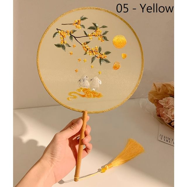 Print / Tassel Fan Hand Embroidered