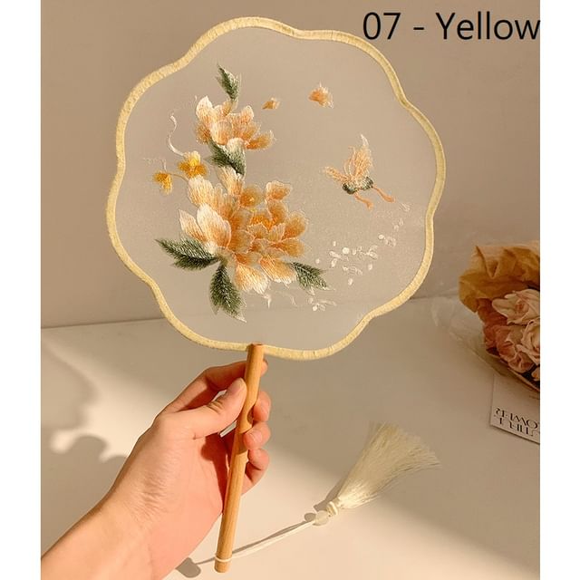 Print / Tassel Fan Hand Embroidered