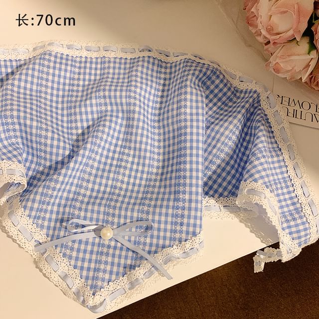 Set / Lace Scrunchie Print Trim Headkerchief