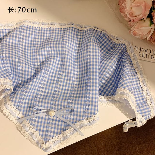 Set / Lace Scrunchie Print Trim Headkerchief