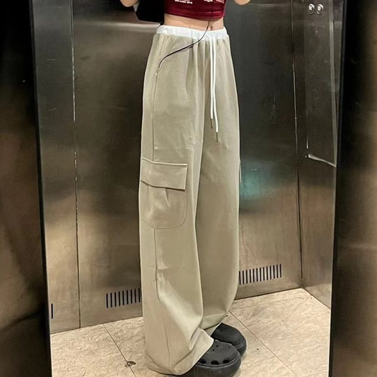 High Rise Color-Block Loose-Fit Wide-Leg Pants